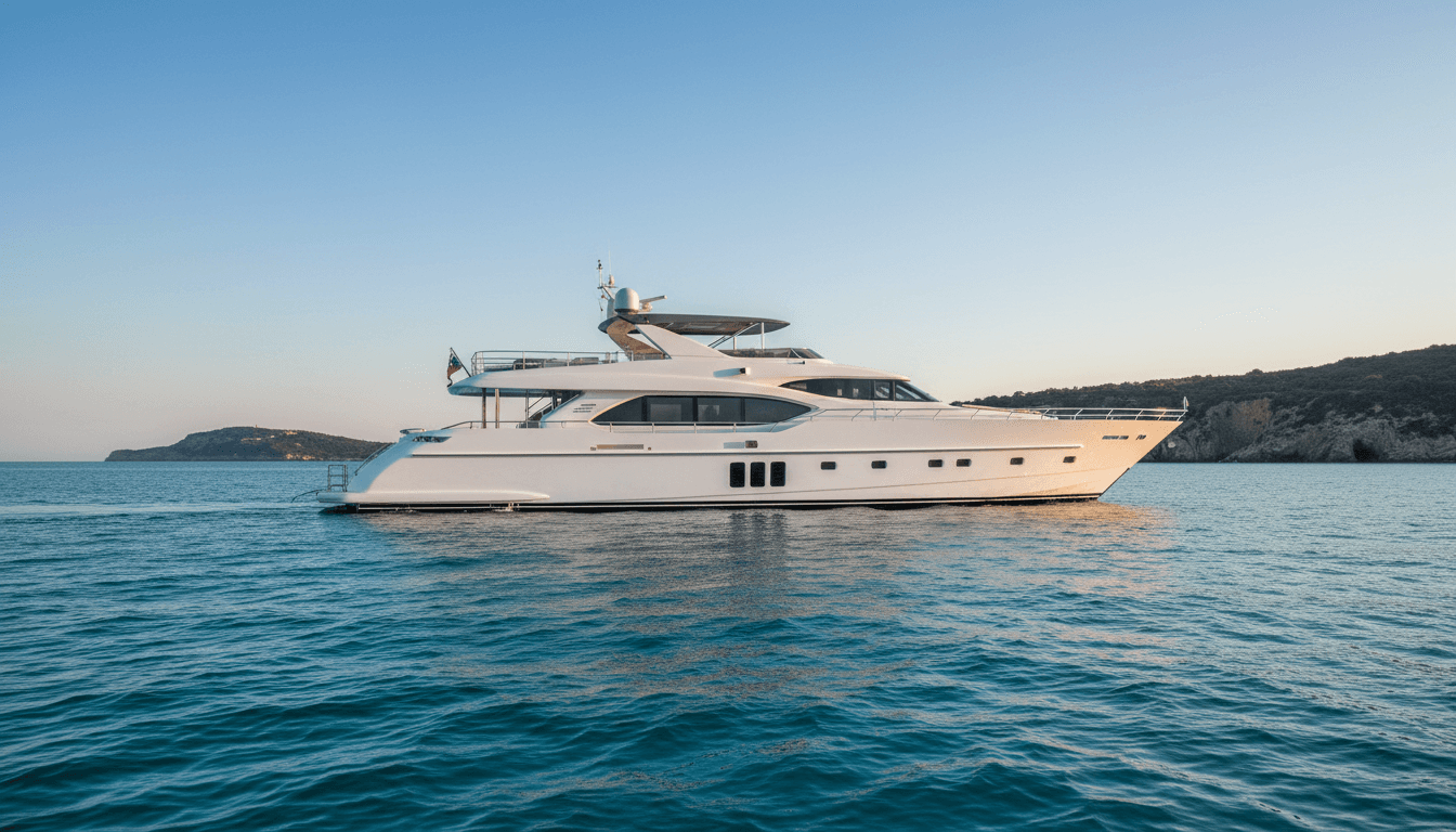 Luxury yacht interior with elegant salon and large windows