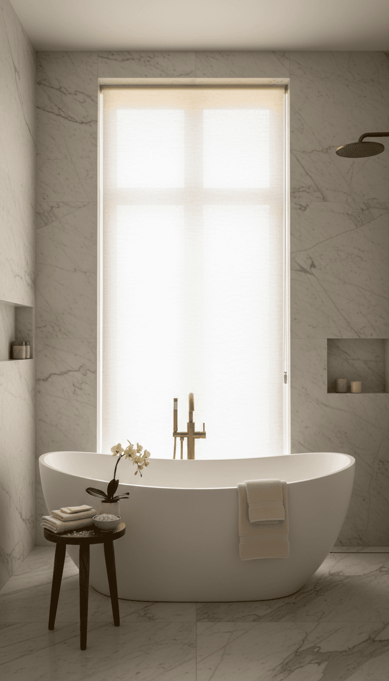 Luxury villa bathroom with freestanding bathtub